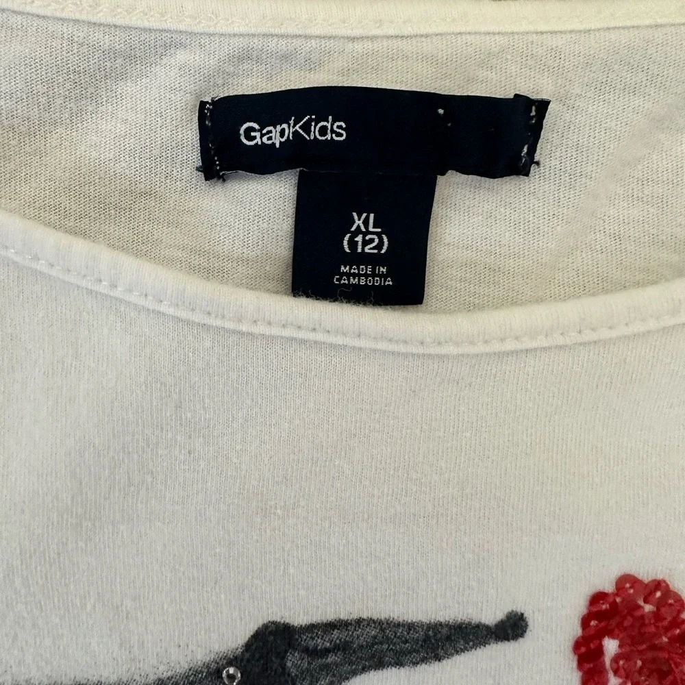 Gap Girls Long Sleeve Cotton Shirt Dachshund Dogs Heart Sequins Paris Type Artsy